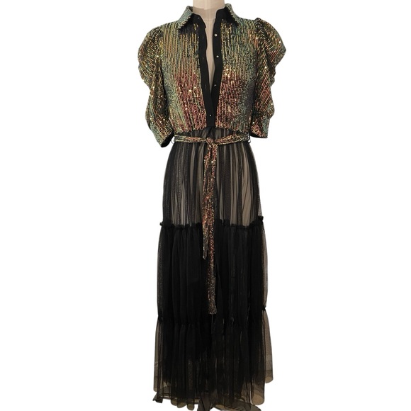 ❤️ Pastel Sequined Bodice x Tulle Gathered Saloon Skirt Maxi Dress - Picture 2 of 9